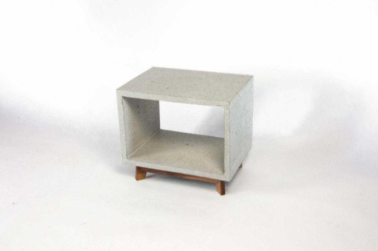 Concrete Cube & Small Wood Legs End Table