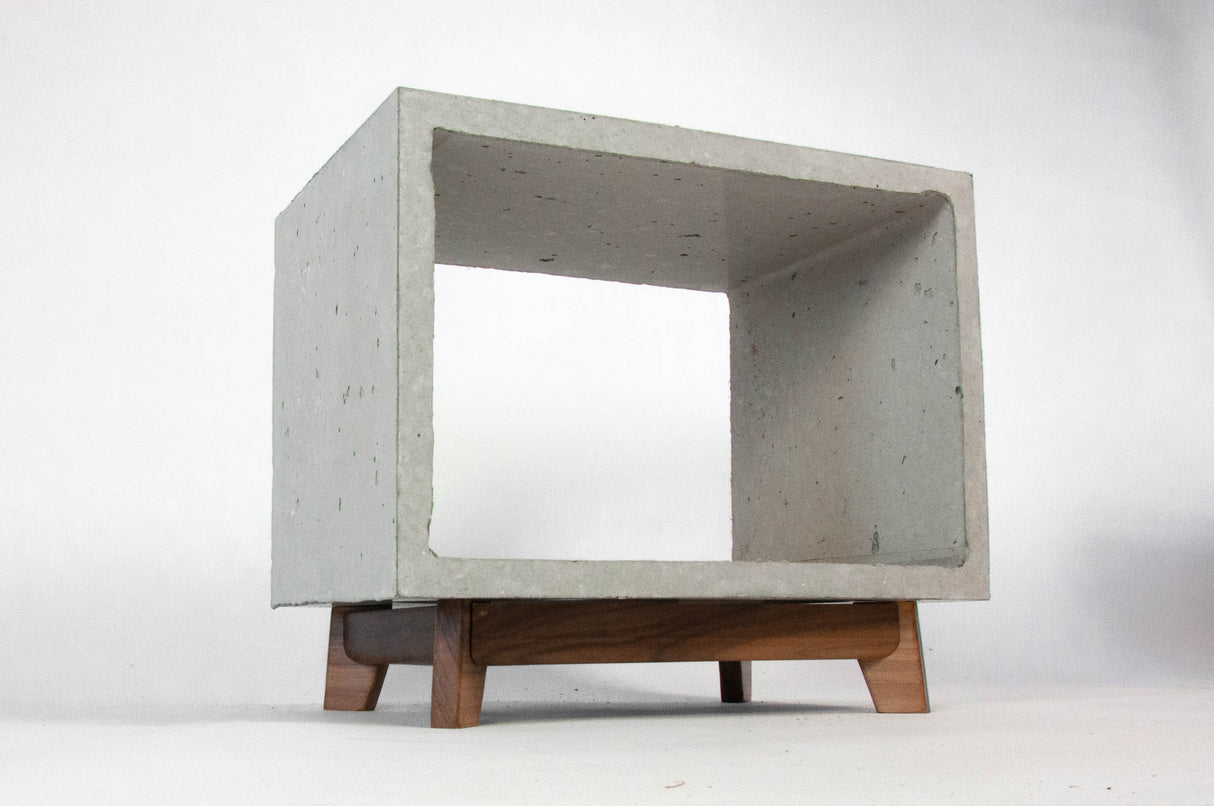 Concrete Cube & Small Wood Legs End Table