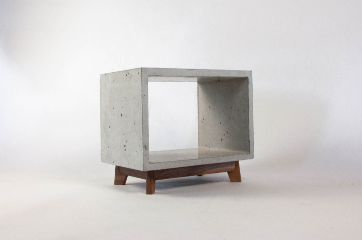 Concrete Cube & Small Wood Legs End Table