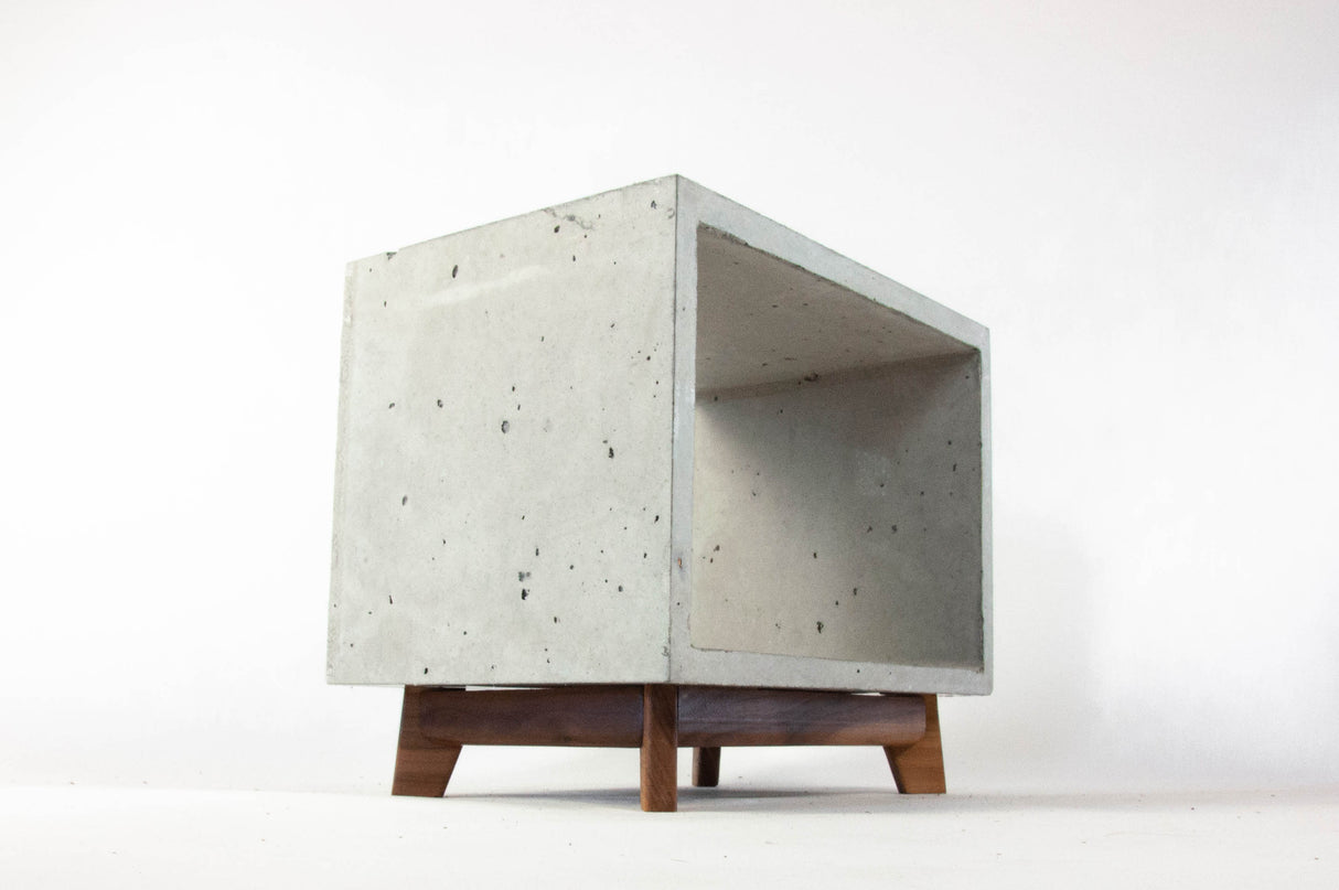 Concrete Cube & Small Wood Legs End Table