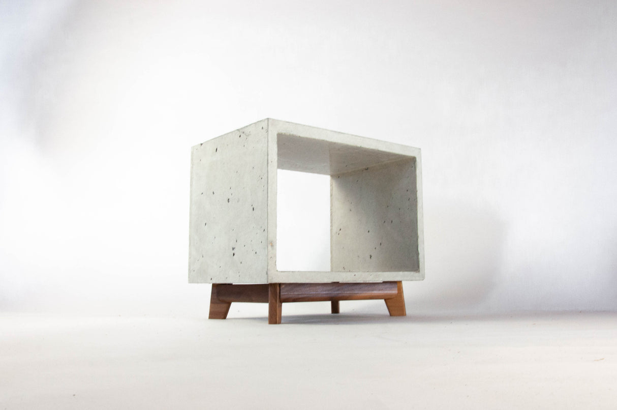 Concrete Cube & Small Wood Legs End Table