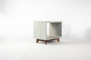 Concrete Cube & Small Wood Legs End Table