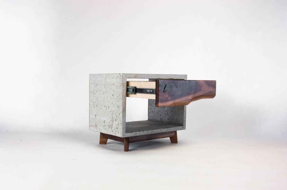 Dwarf Concrete & Live Edge Wood Drawer Nightstand - Side Table