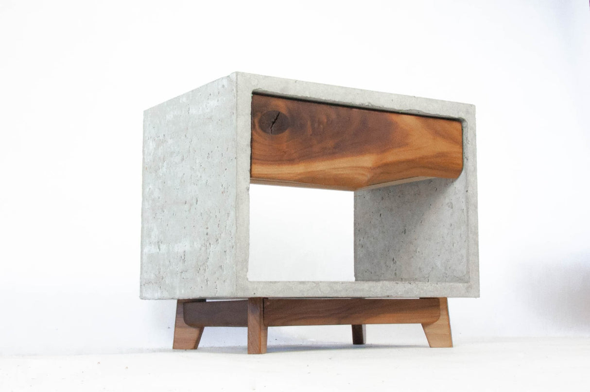 Dwarf Concrete & Live Edge Wood Drawer Nightstand - Side Table