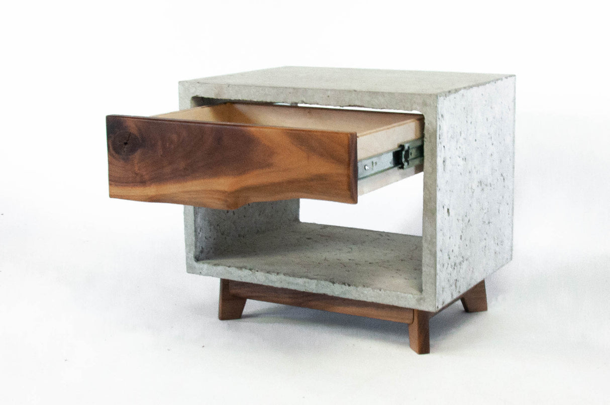 Dwarf Concrete & Live Edge Wood Drawer Nightstand - Side Table