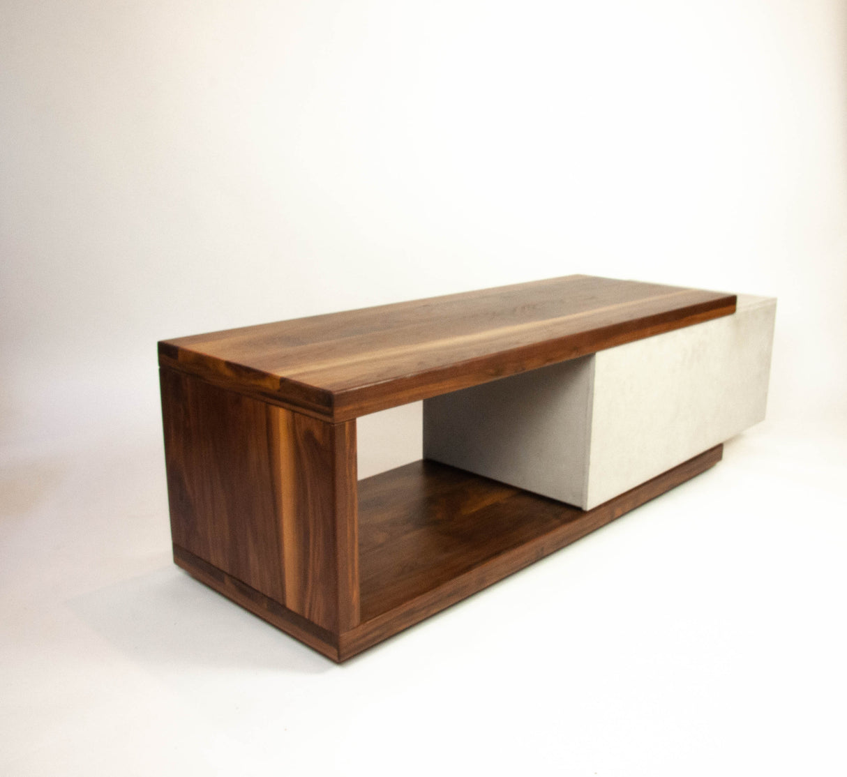 Mignun - Solid Walnut Wood & Concrete Coffee Table or TV Stand with Hidden Drawer