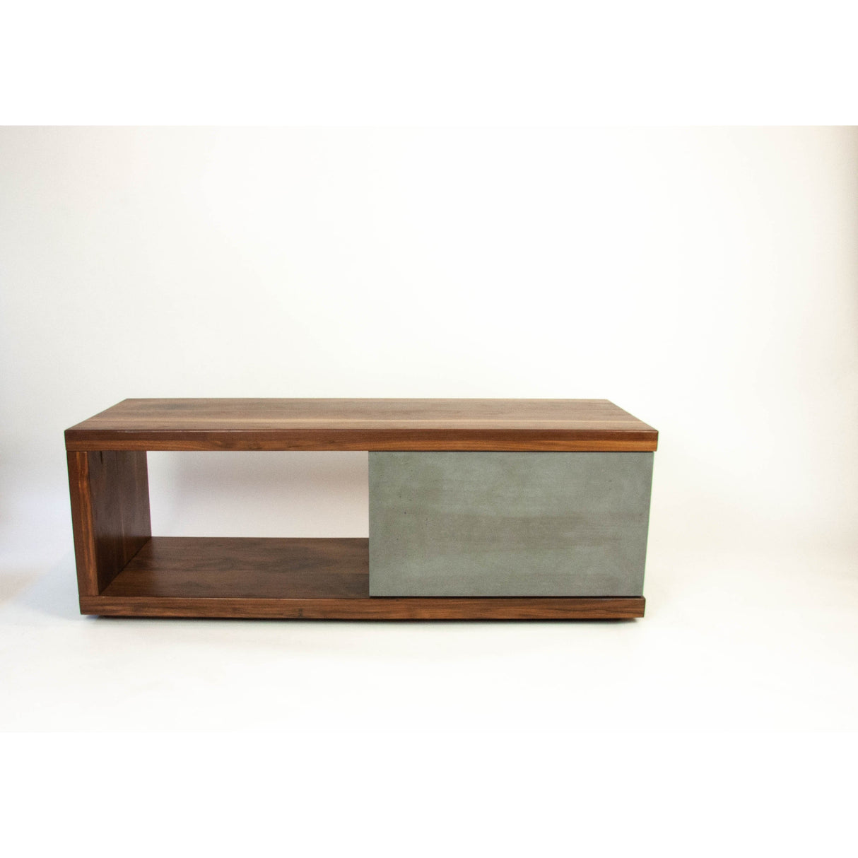In Stock - Concrete and Black Walnut Wood Coffee Table or TV Stand with Drawer