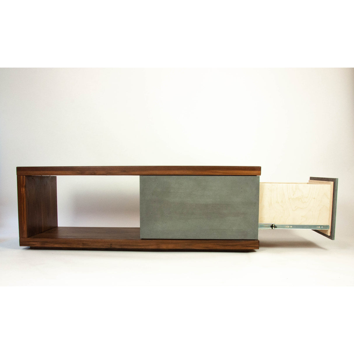 In Stock - Concrete and Black Walnut Wood Coffee Table or TV Stand with Drawer