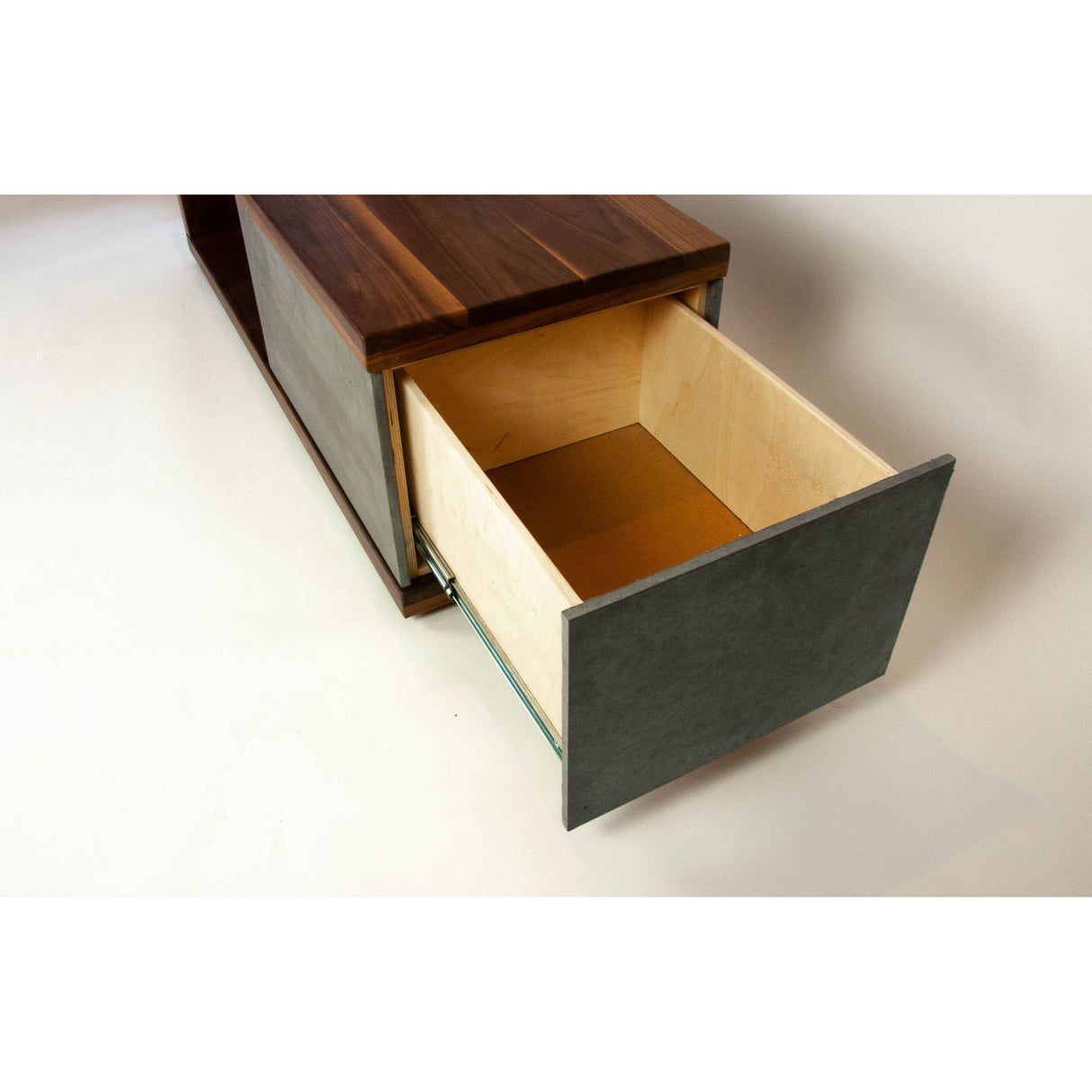 In Stock - Concrete and Black Walnut Wood Coffee Table or TV Stand with Drawer