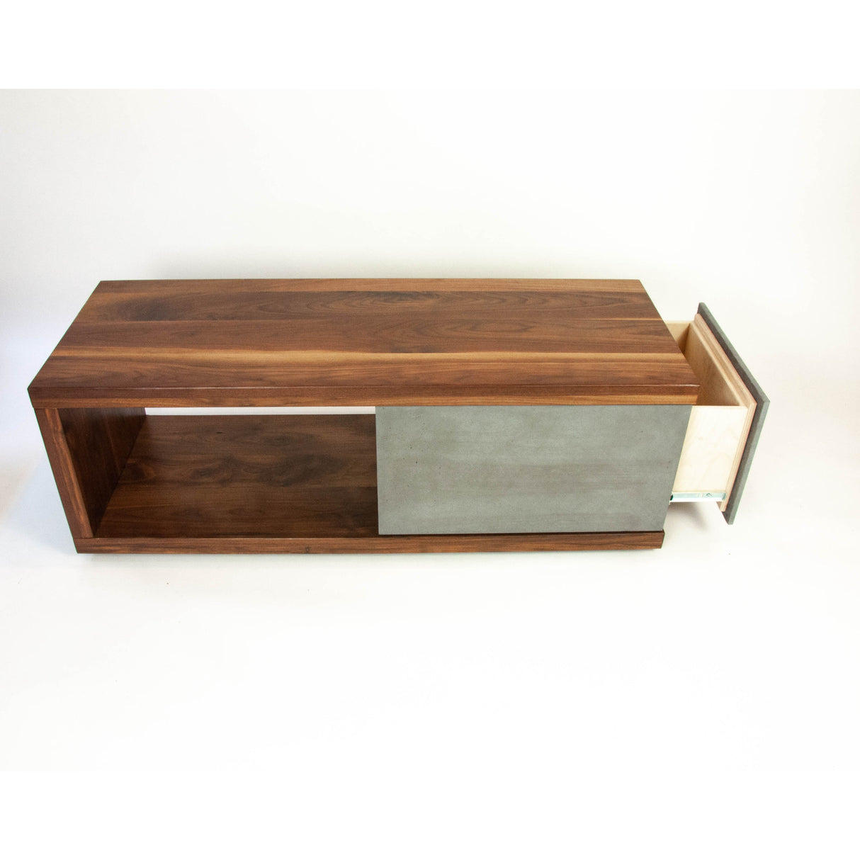 In Stock - Concrete and Black Walnut Wood Coffee Table or TV Stand with Drawer