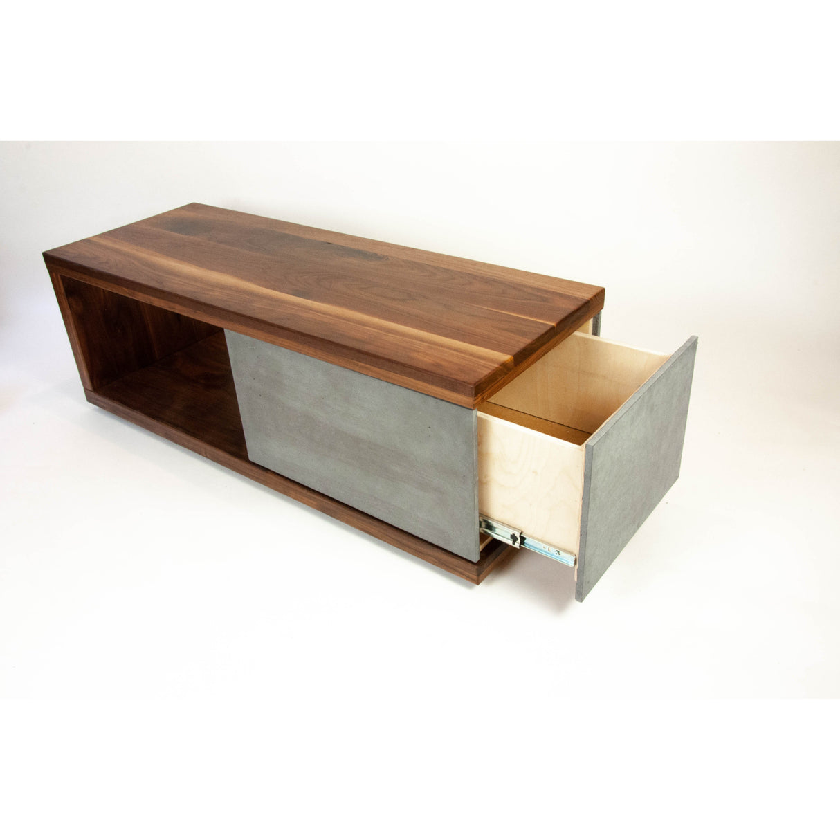 In Stock - Concrete and Black Walnut Wood Coffee Table or TV Stand with Drawer
