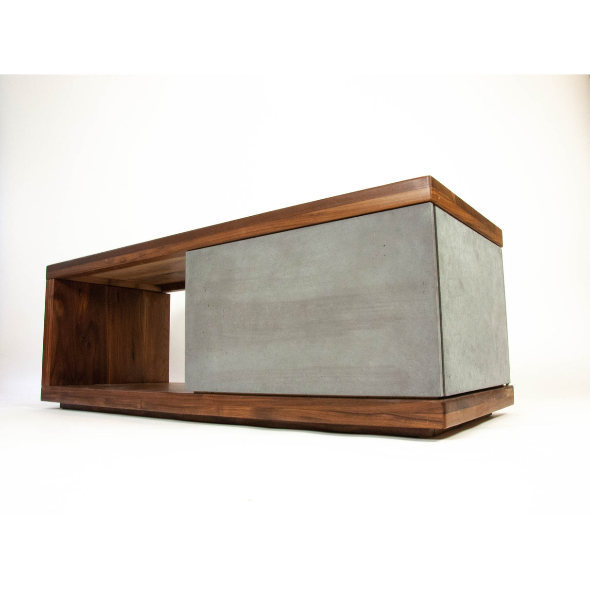 In Stock - Concrete and Black Walnut Wood Coffee Table or TV Stand with Drawer