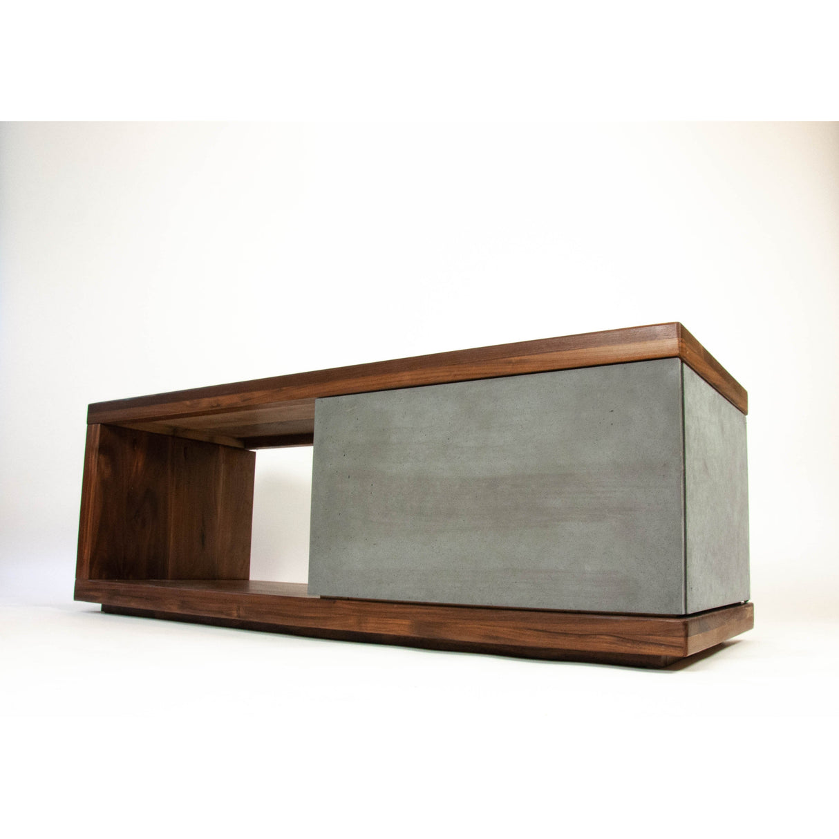 In Stock - Concrete and Black Walnut Wood Coffee Table or TV Stand with Drawer