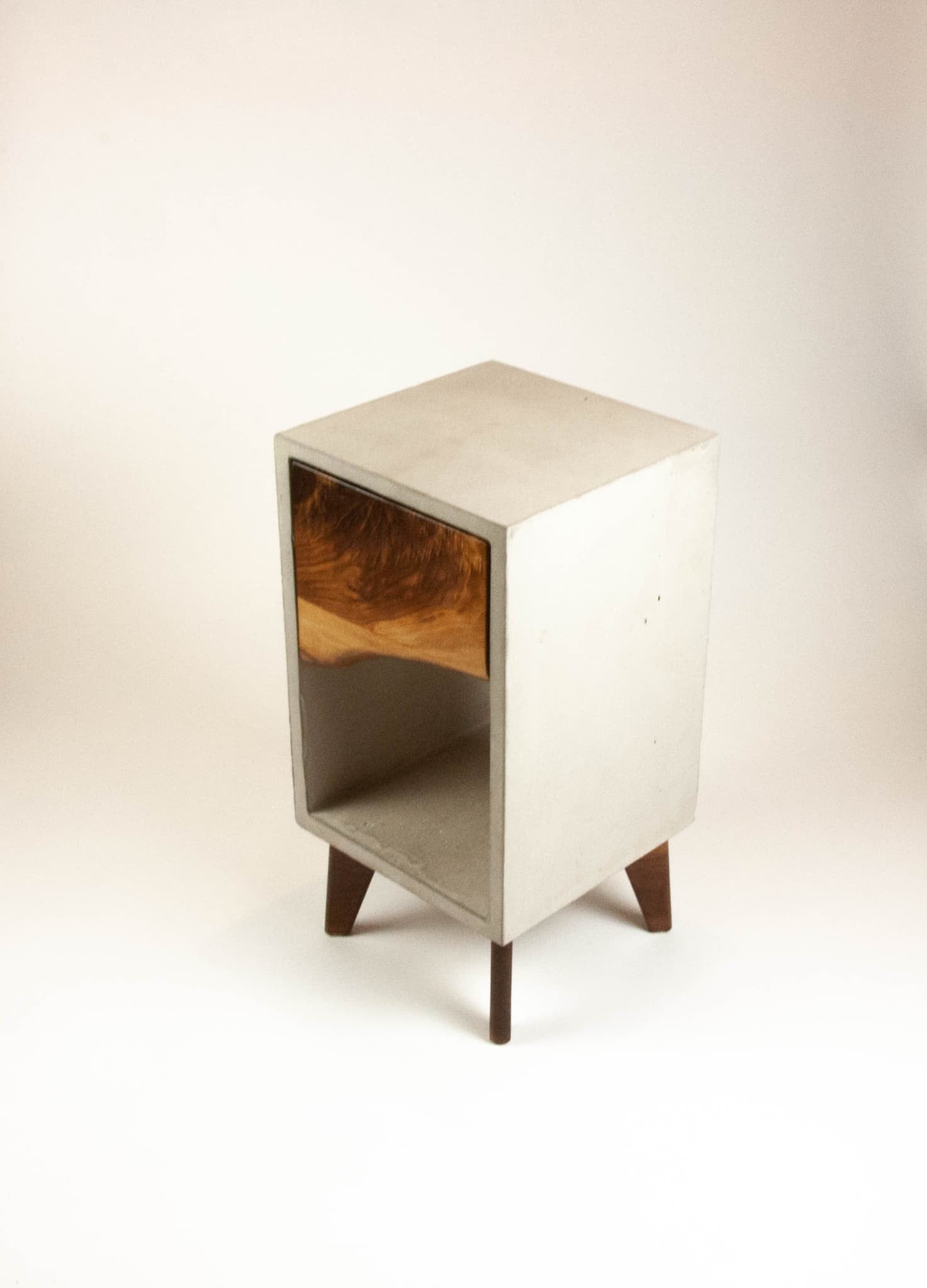 Concrete and Live Edge Wood Drawer Nightstand, Side Table
