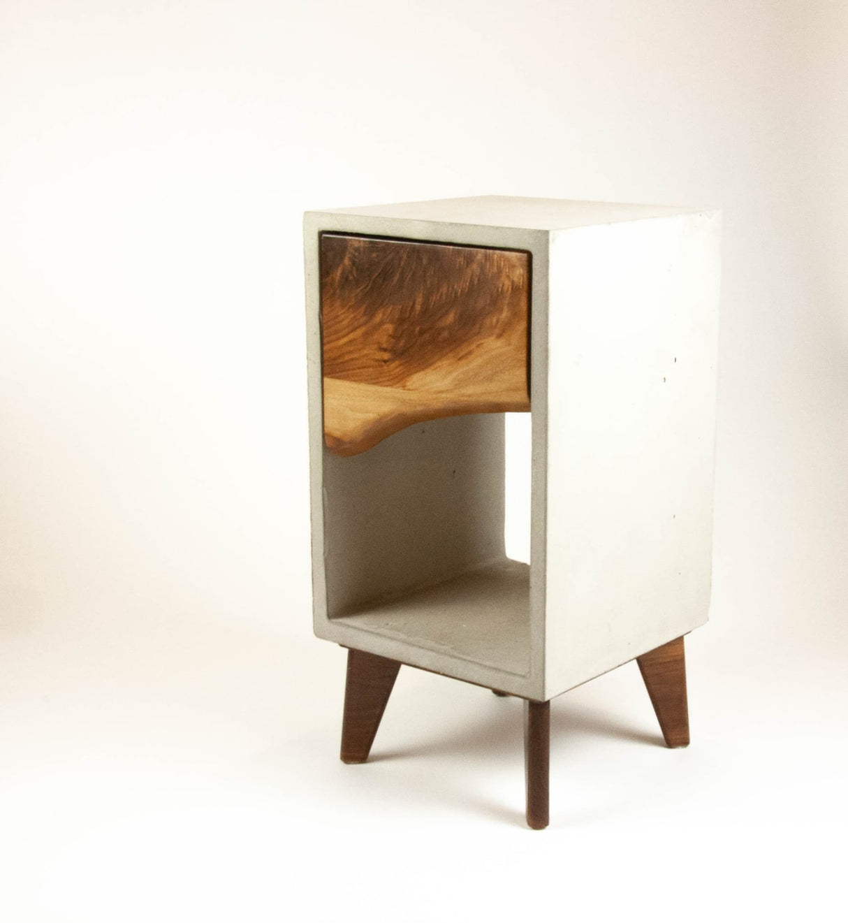 Concrete and Live Edge Wood Drawer Nightstand, Side Table