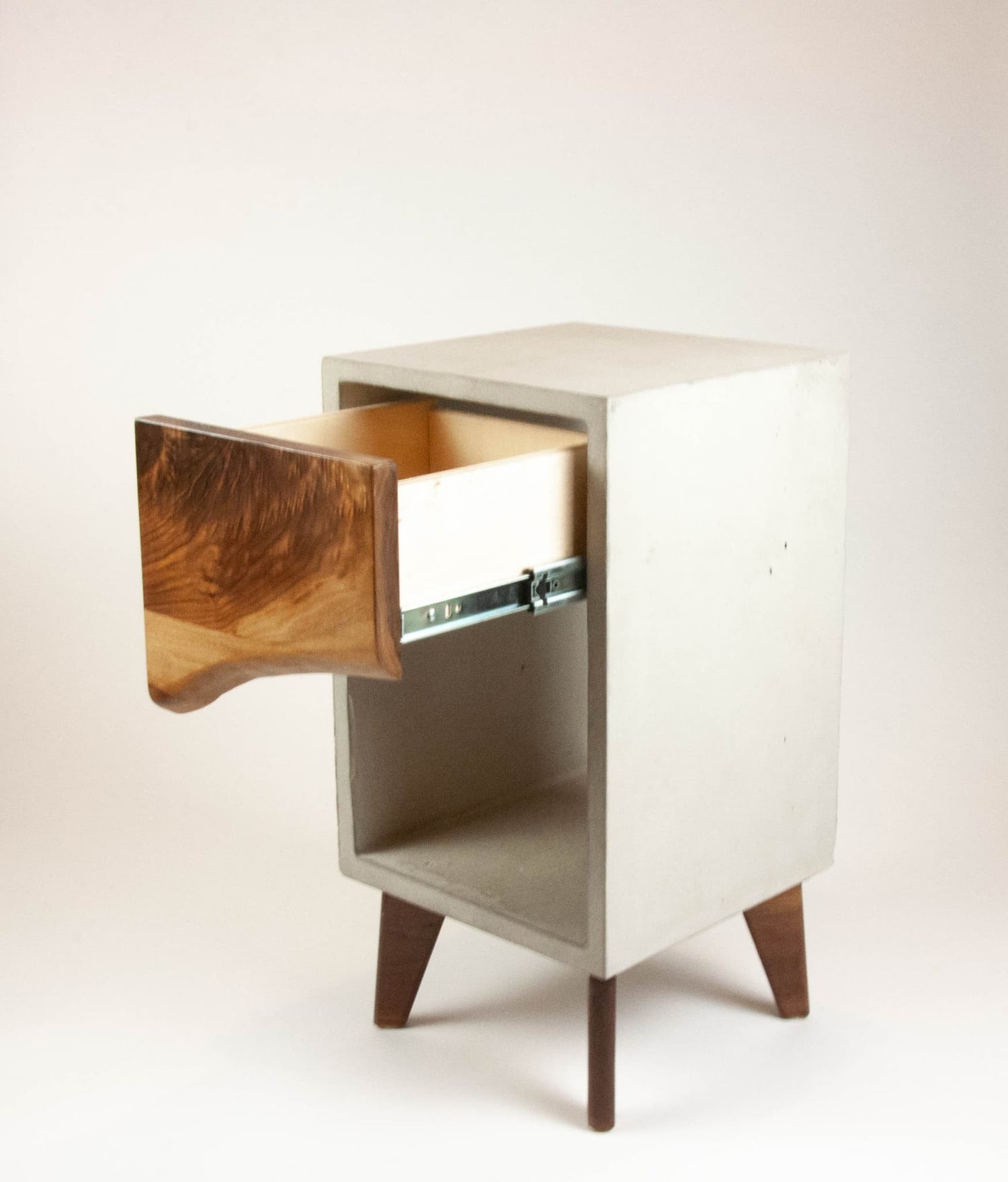 Concrete and Live Edge Wood Drawer Nightstand, Side Table