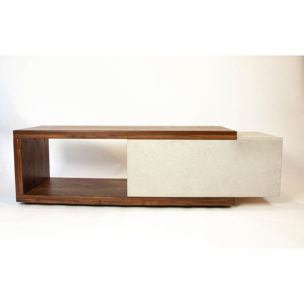 Concrete and Wood Coffee Table or TV Stand with Hidden Drawer