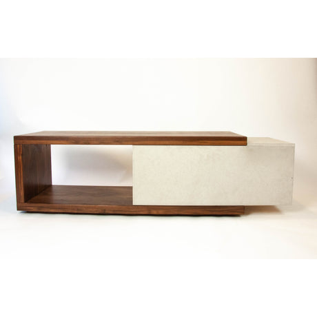 Concrete and Wood Coffee Table or TV Stand with Hidden Drawer