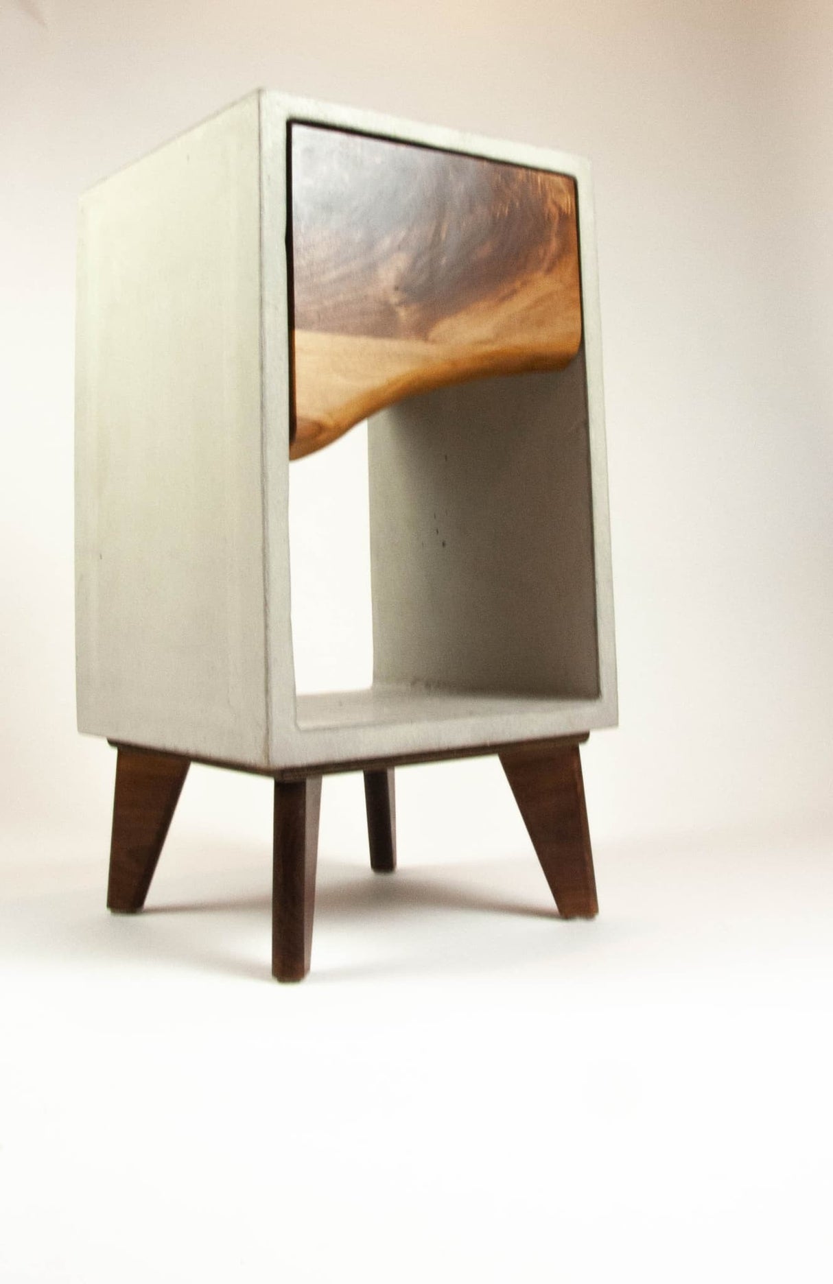 Concrete and Live Edge Wood Drawer Nightstand, Side Table