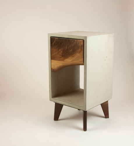 Concrete and Live Edge Wood Drawer Nightstand, Side Table