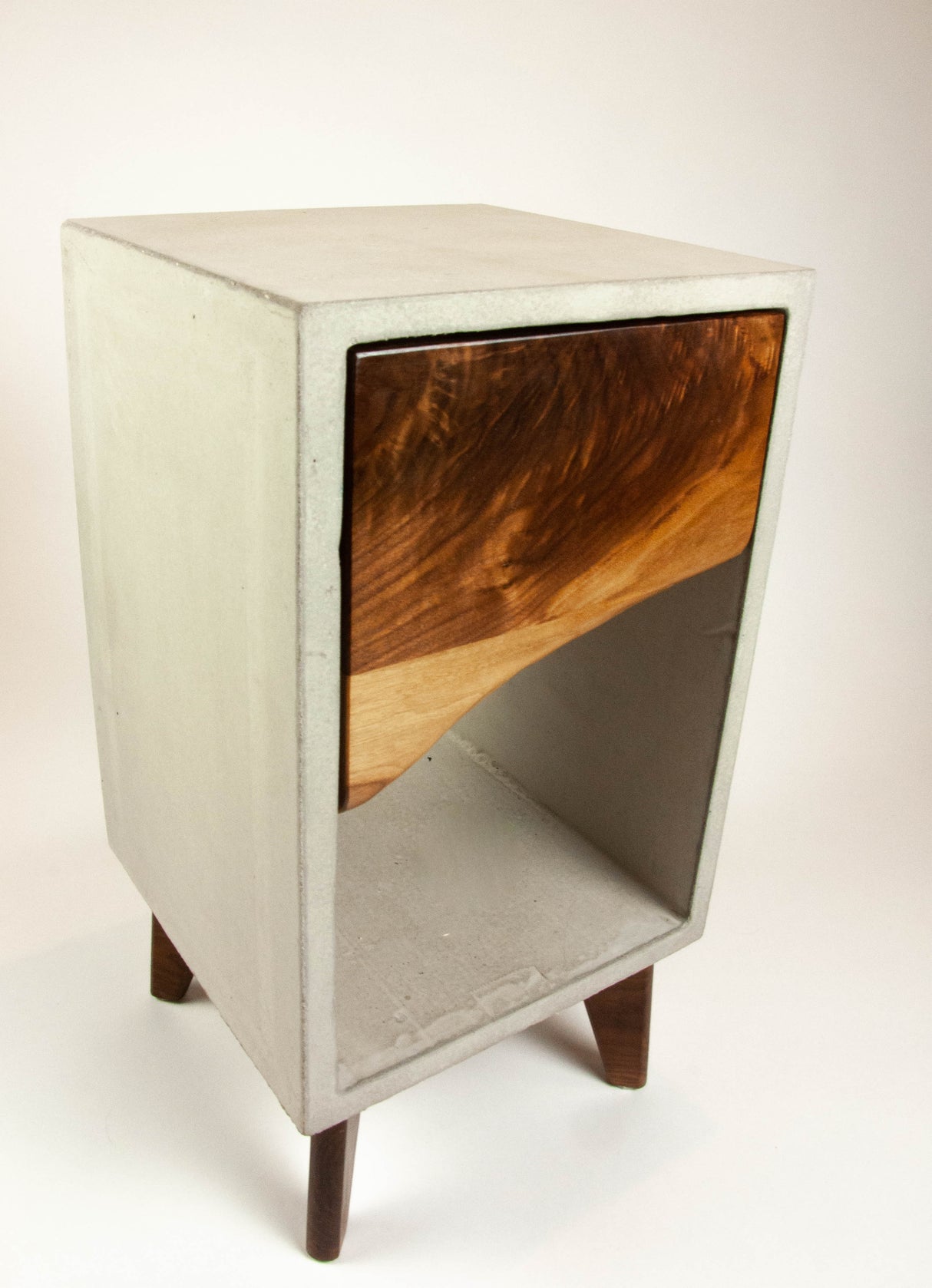 Concrete Box & Live Edge Maple Wood Drawer Nightstand