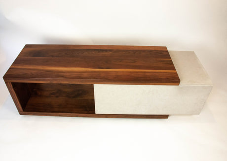 Concrete and Wood Coffee Table or TV Stand with Hidden Drawer