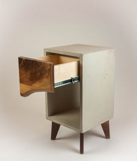 Concrete and Live Edge Wood Drawer Nightstand, Side Table