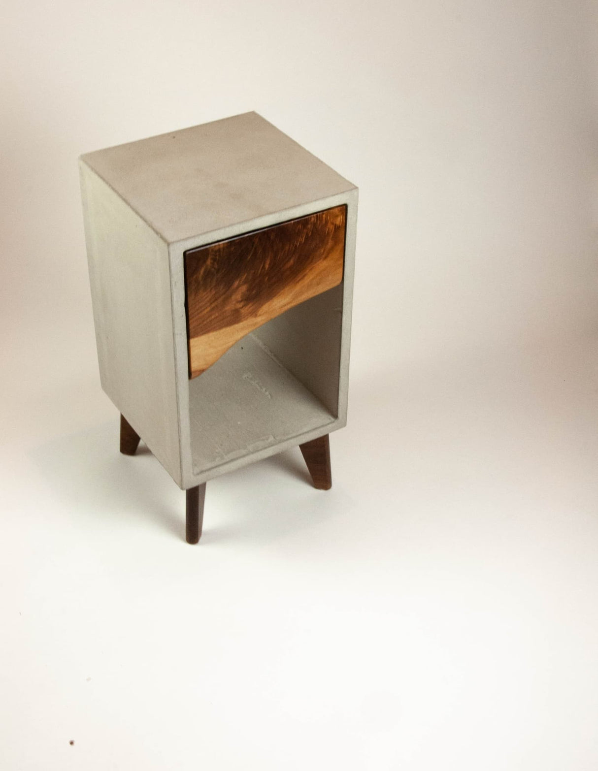 Classic - Concrete and Live Edge Black Walnut Solid Wood Drawer Nightstand Side Table