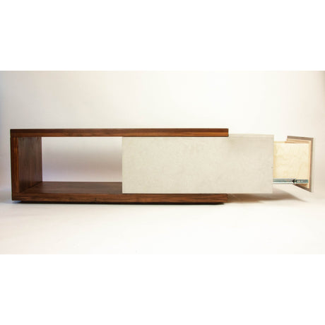 Concrete and Wood Coffee Table or TV Stand with Hidden Drawer