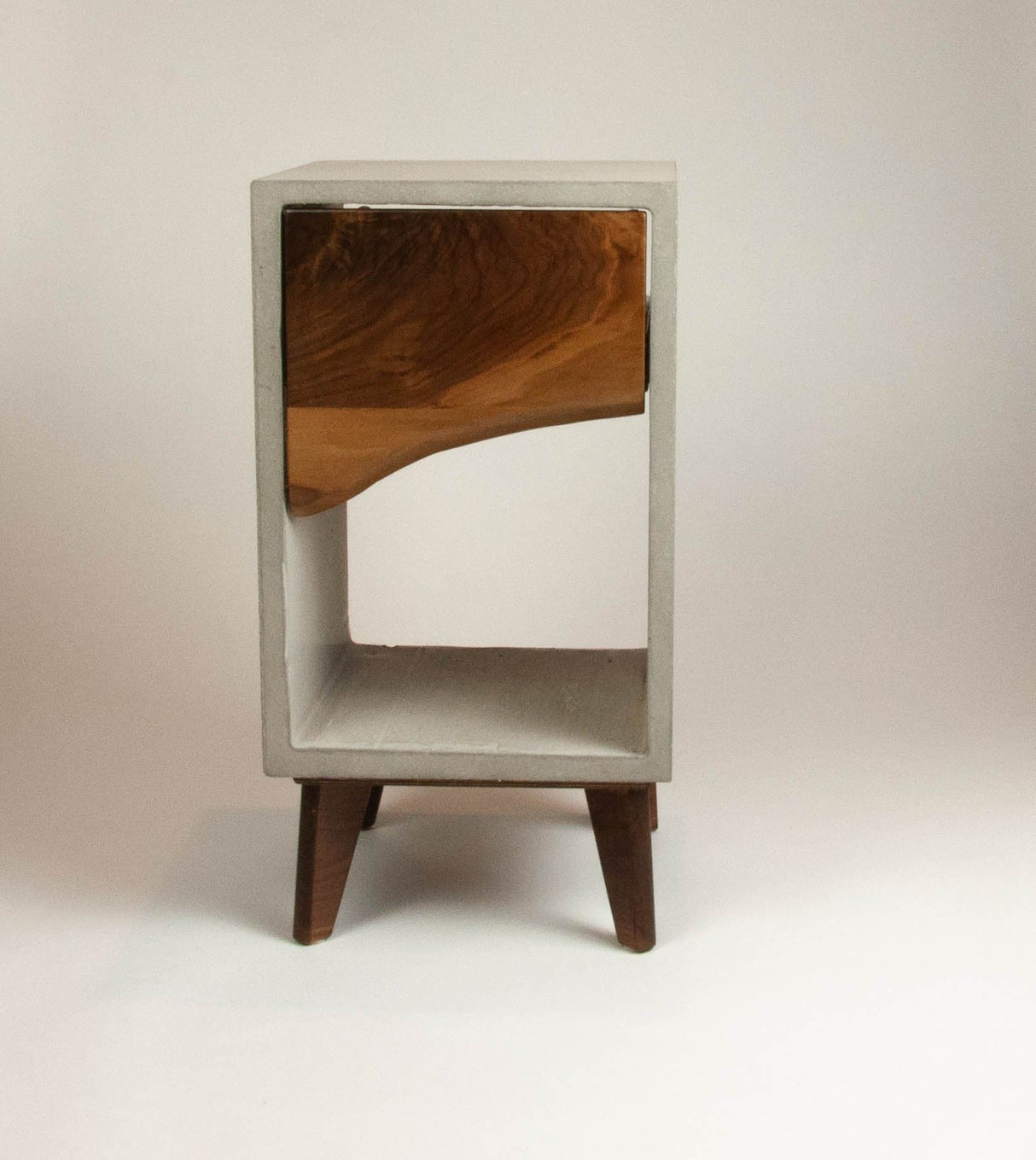 Concrete and Live Edge Wood Drawer Nightstand, Side Table