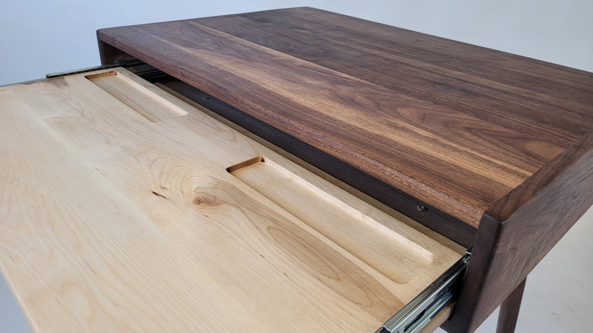 The Roland - Mid-century Modern All Black Walnut Office Desk with Carved Keyboard Shelf (all walnut)