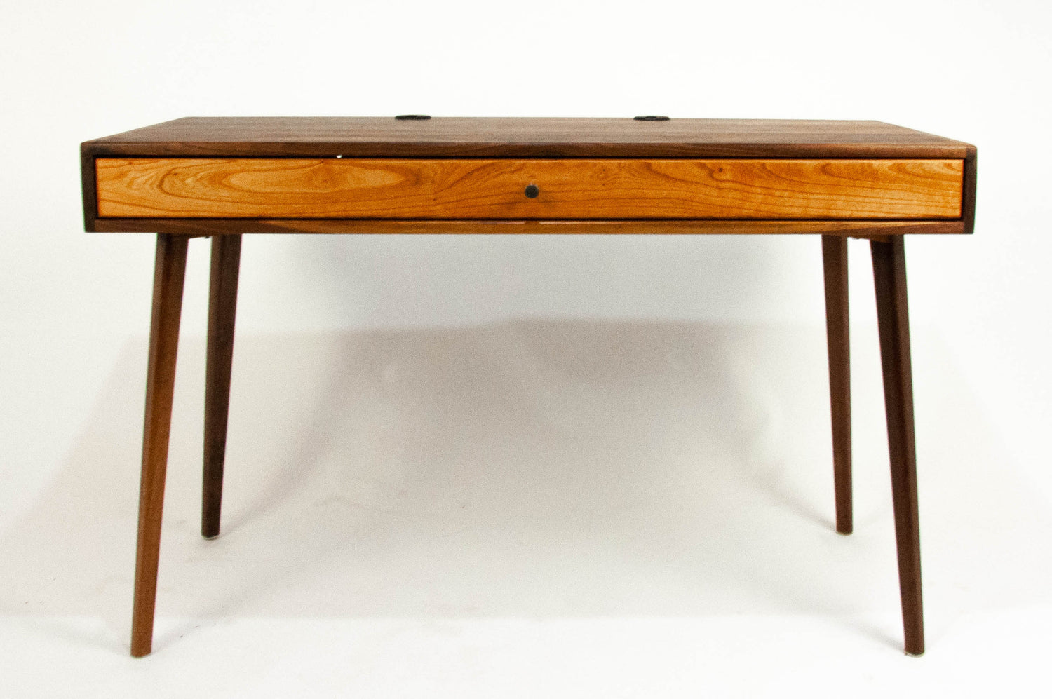 The Roland - Mid-century Modern Black Walnut Office Desk with Carved Keyboard Shelf