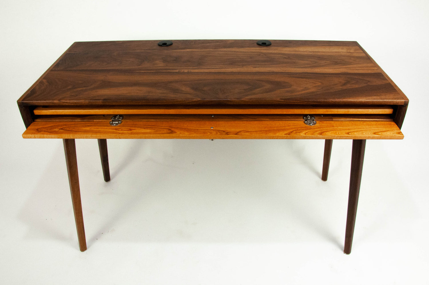 The Roland - Mid-century Modern Black Walnut Office Desk with Carved Keyboard Shelf