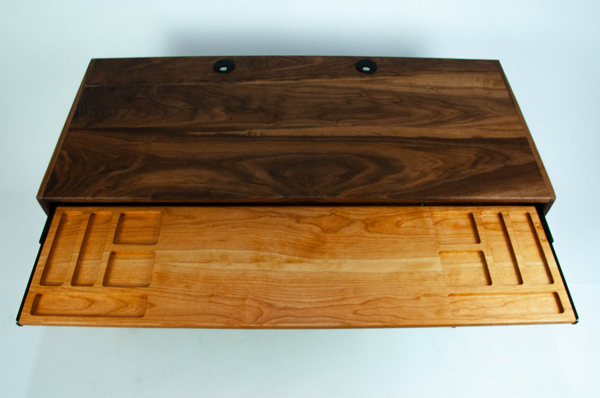 The Roland - Mid-century Modern All Black Walnut Office Desk with Carved Keyboard Shelf (all walnut)