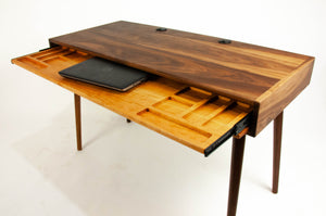 The Roland - Mid-century Modern Black Walnut Office Desk with Carved Keyboard Shelf