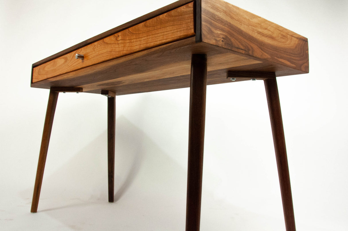 The Roland - Mid-century Modern Black Walnut Office Desk with Carved Keyboard Shelf