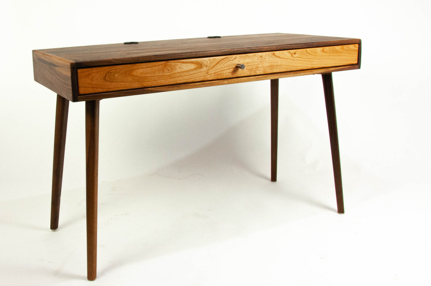The Roland - Mid-century Modern Black Walnut Office Desk with Carved Keyboard Shelf