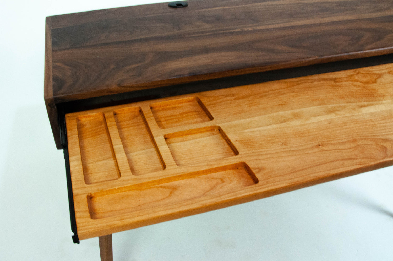 The Roland - Mid-century Modern Black Walnut Office Desk with Carved Keyboard Shelf