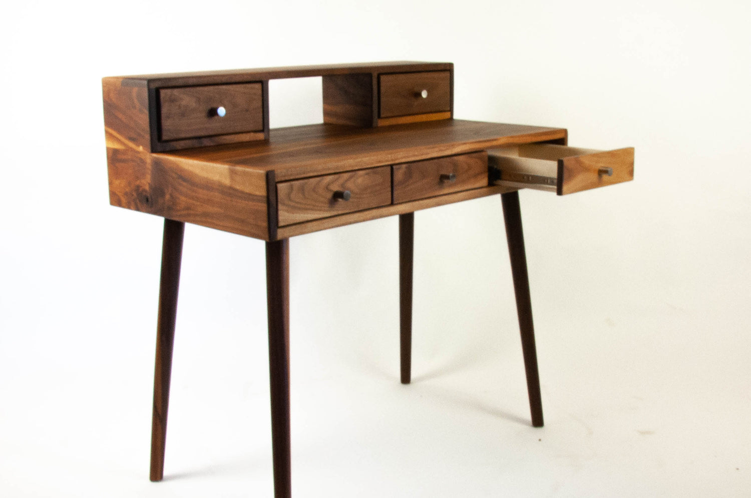 La Huche All Walnut - Mid-Century Modern Black Walnut Office Desk with Shelf and Drawers