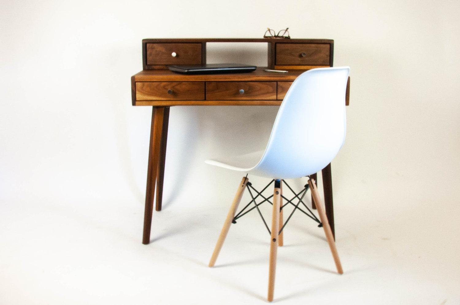 La Huche All Walnut - Mid-Century Modern Black Walnut Office Desk with Shelf and Drawers