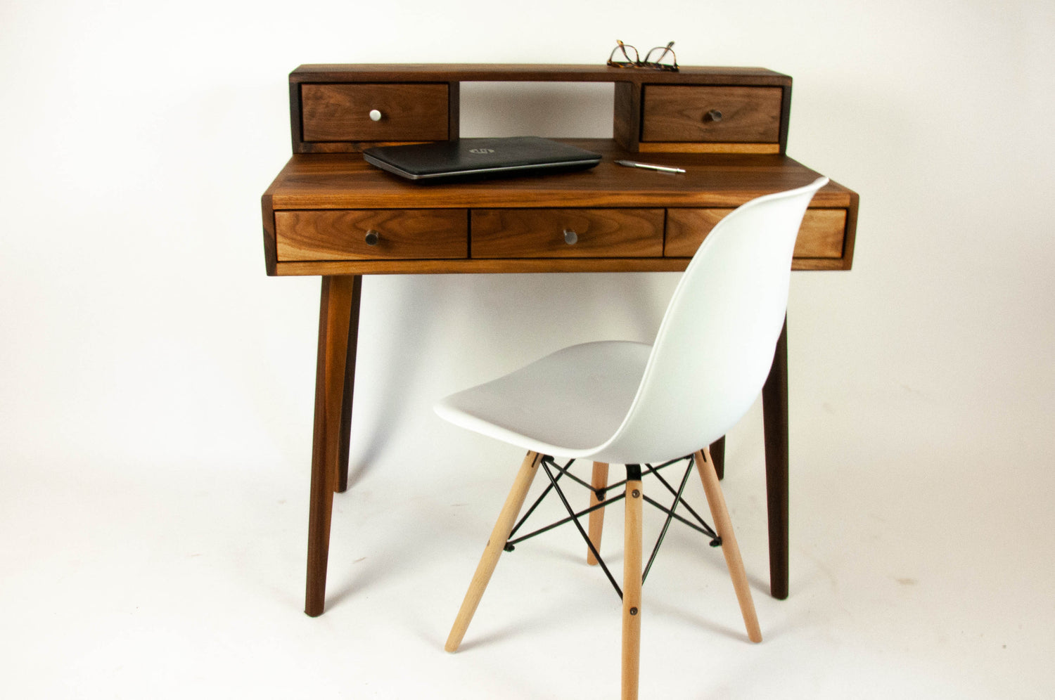 La Huche All Walnut - Mid-Century Modern Black Walnut Office Desk with Shelf and Drawers