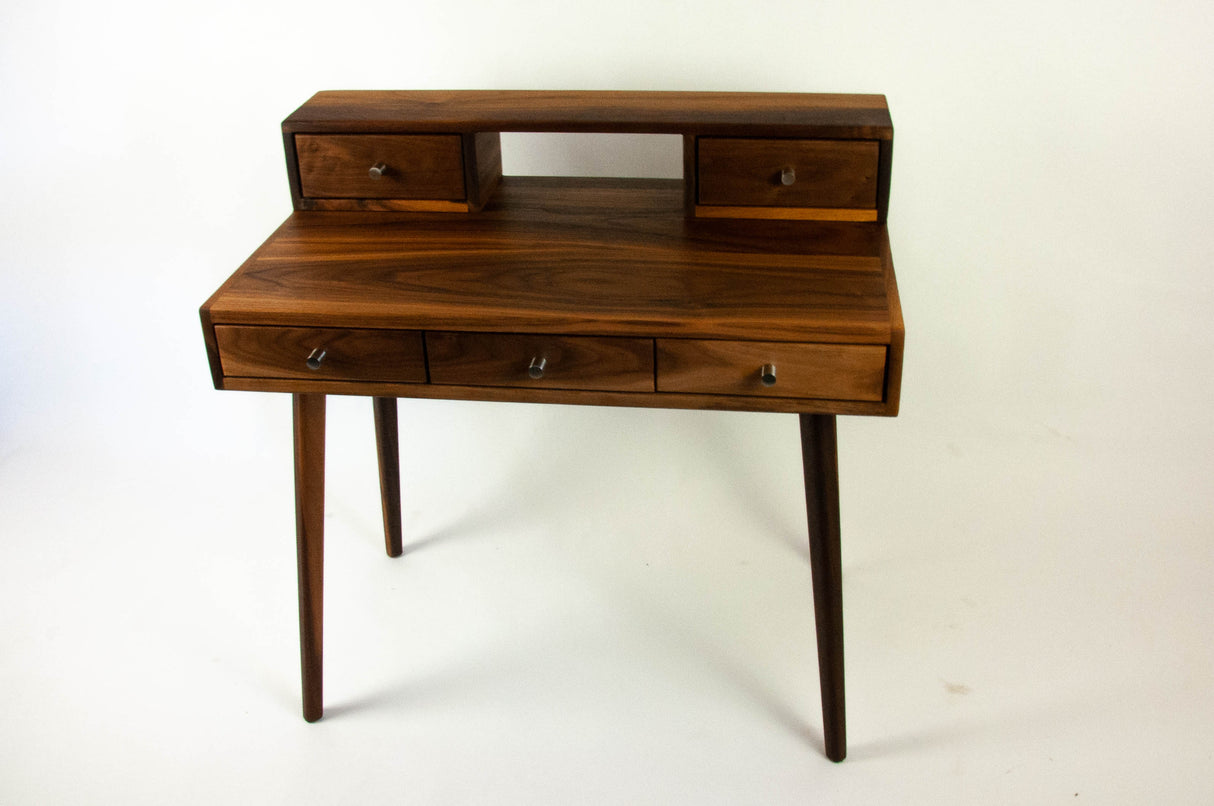 La Huche All Walnut - Mid-Century Modern Black Walnut Office Desk with Shelf and Drawers