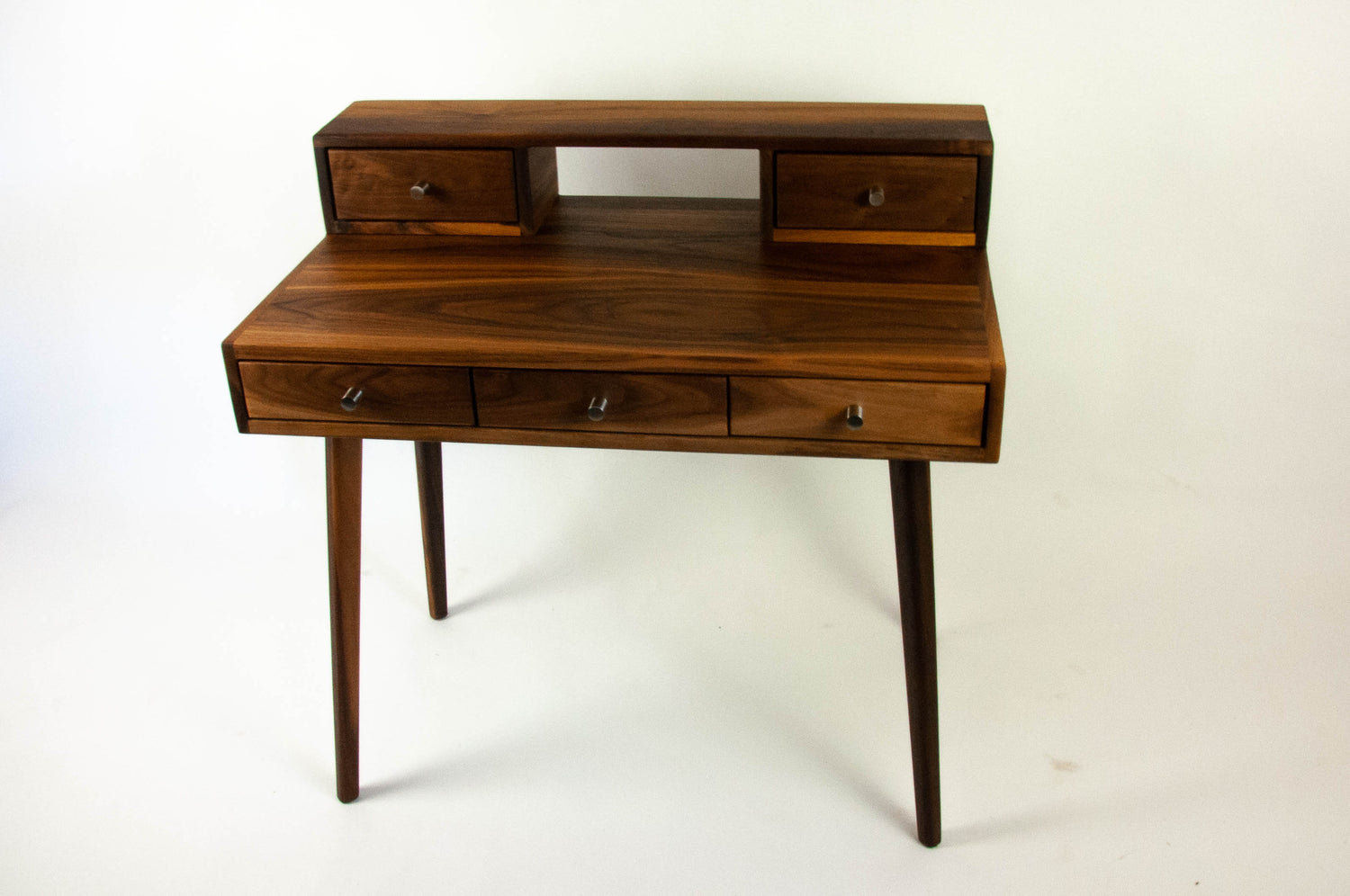 La Huche All Walnut - Mid-Century Modern Black Walnut Office Desk with Shelf and Drawers