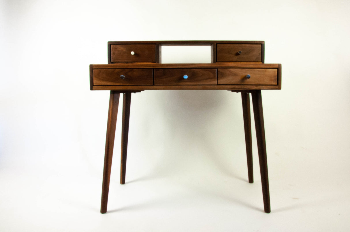 La Huche All Walnut - Mid-Century Modern Black Walnut Office Desk with Shelf and Drawers