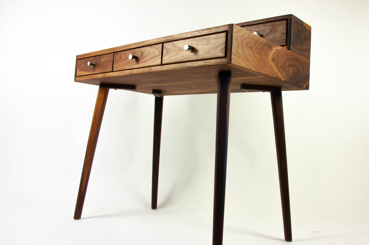 La Huche All Walnut - Mid-Century Modern Black Walnut Office Desk with Shelf and Drawers