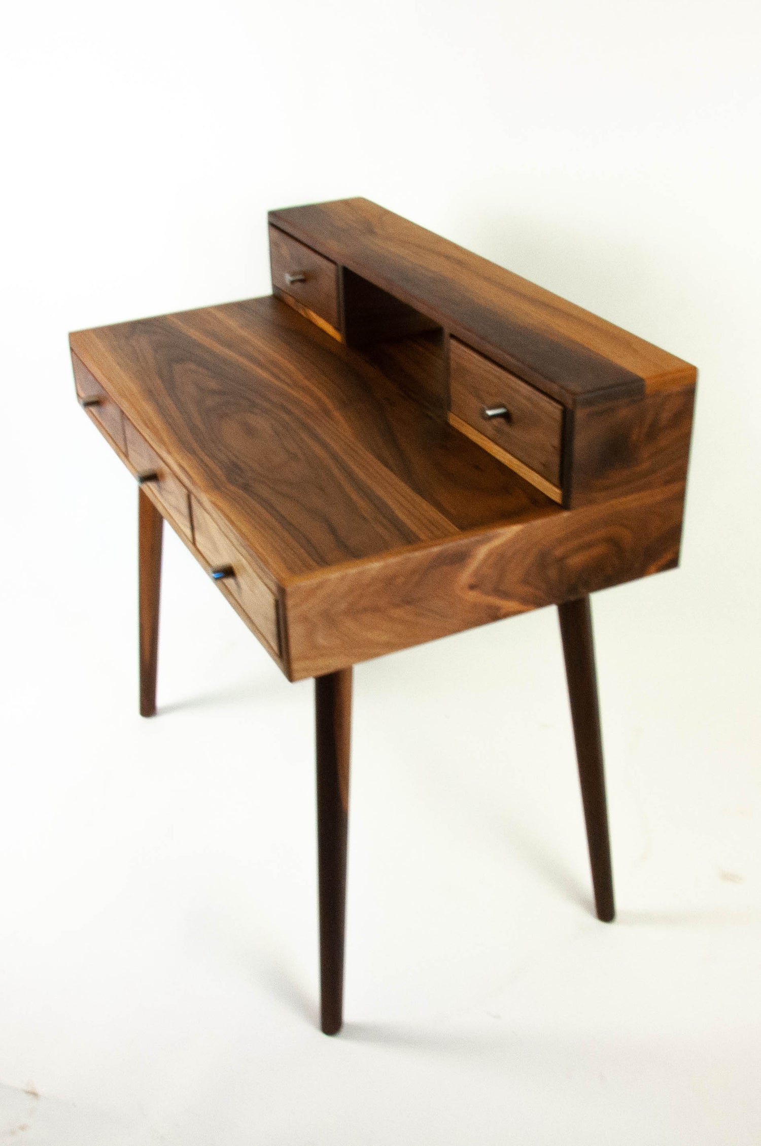 La Huche All Walnut - Mid-Century Modern Black Walnut Office Desk with Shelf and Drawers