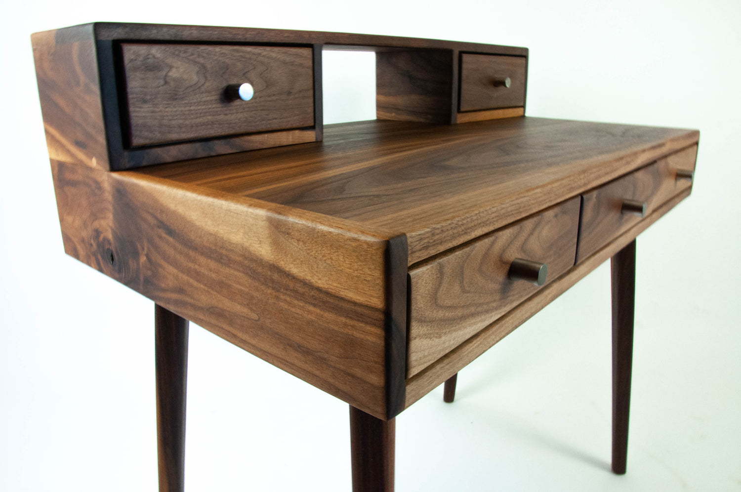 La Huche All Walnut - Mid-Century Modern Black Walnut Office Desk with Shelf and Drawers