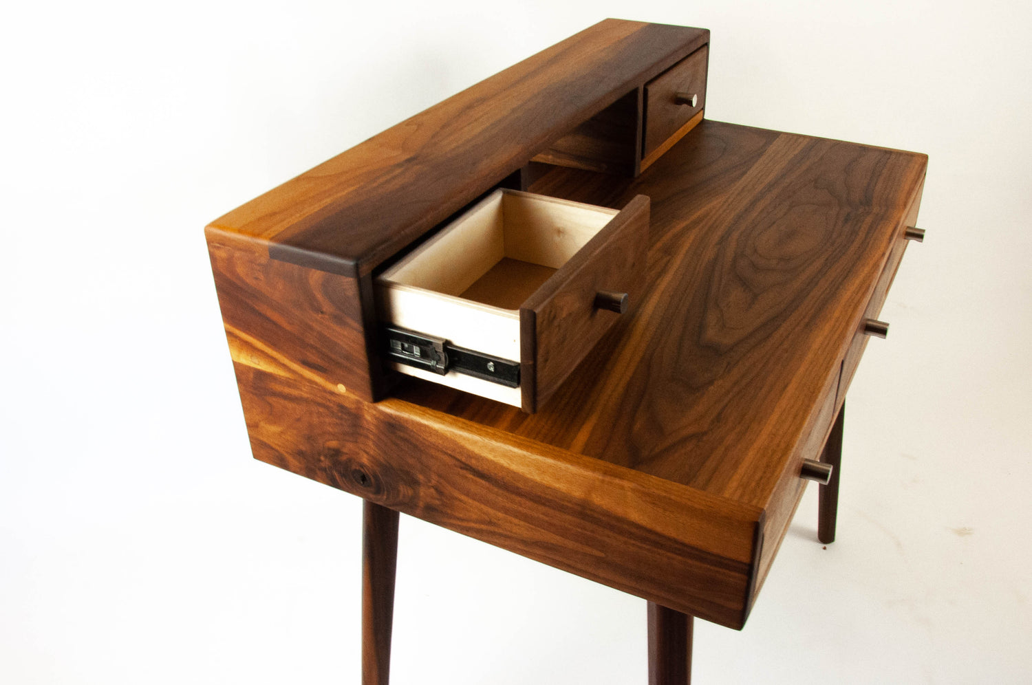 La Huche All Walnut - Mid-Century Modern Black Walnut Office Desk with Shelf and Drawers