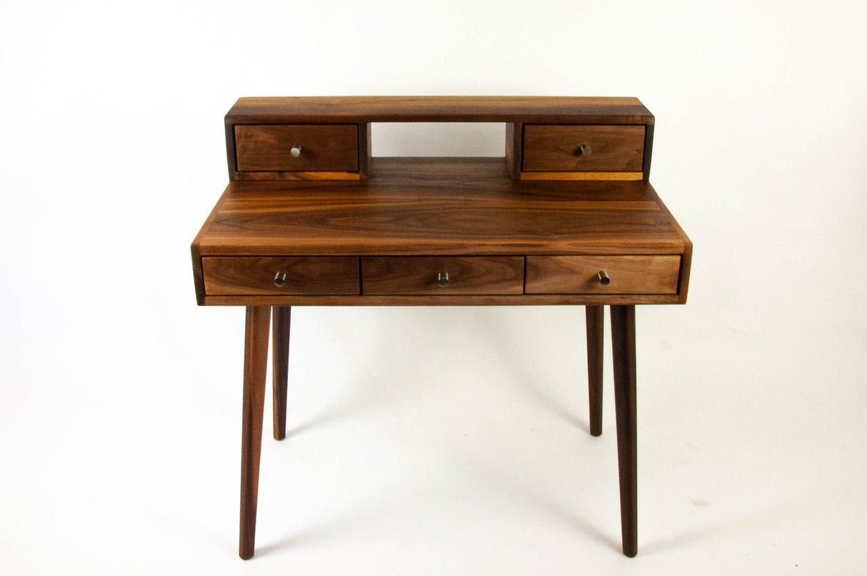 La Huche All Walnut - Mid-Century Modern Black Walnut Office Desk with Shelf and Drawers