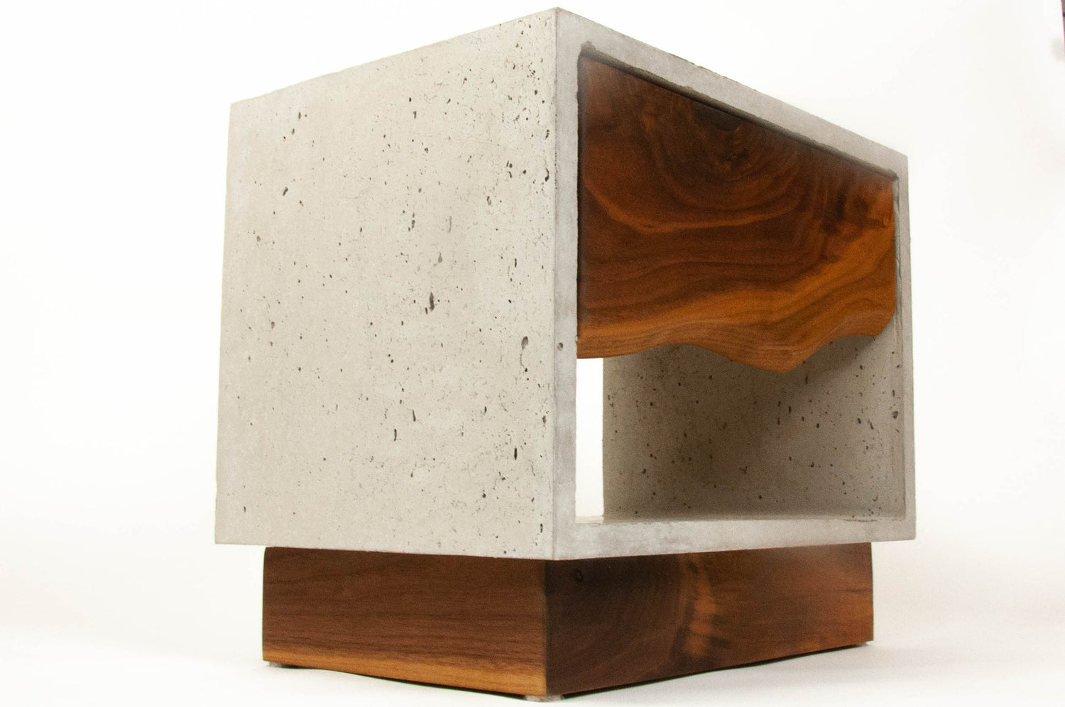 The Base - Concrete Cube & Solid Walnut Wood Base and Drawer Nightstand